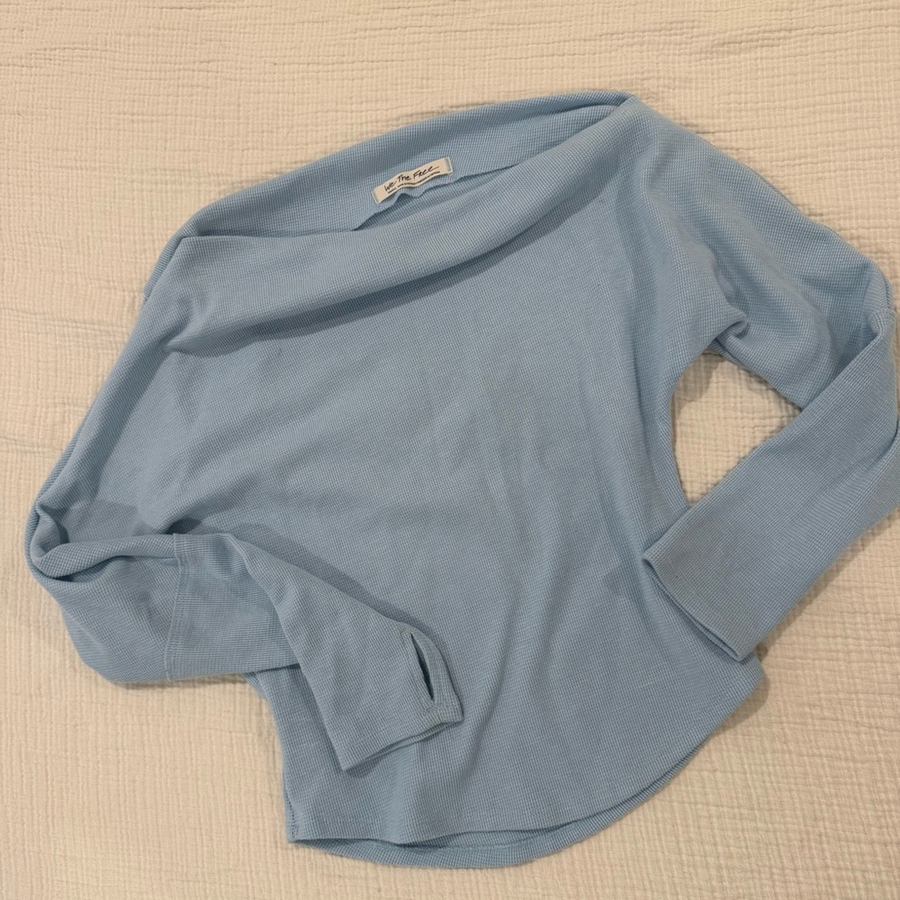 We The Free Sky Blue Off-Shoulder Long Sleeve Top